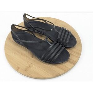 Crocs Isabella Flats Sandals Womans 9 Jelly Black T Strap Strappy